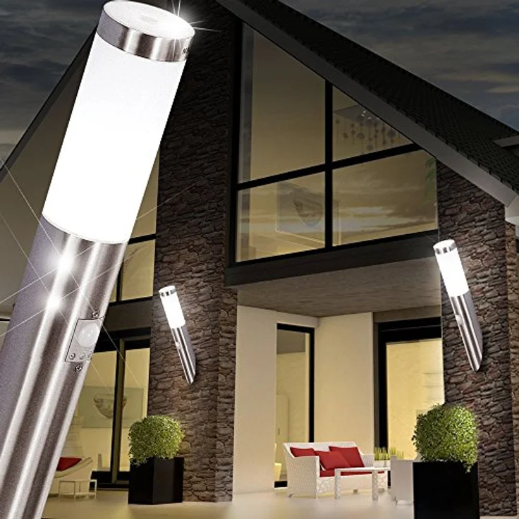 GLOBO LED Außen Wand Leuchte 3157SLED, Edelstahl Strahler mit E27 9W Warmweiß, IP44, mit Sensor – Bild 5