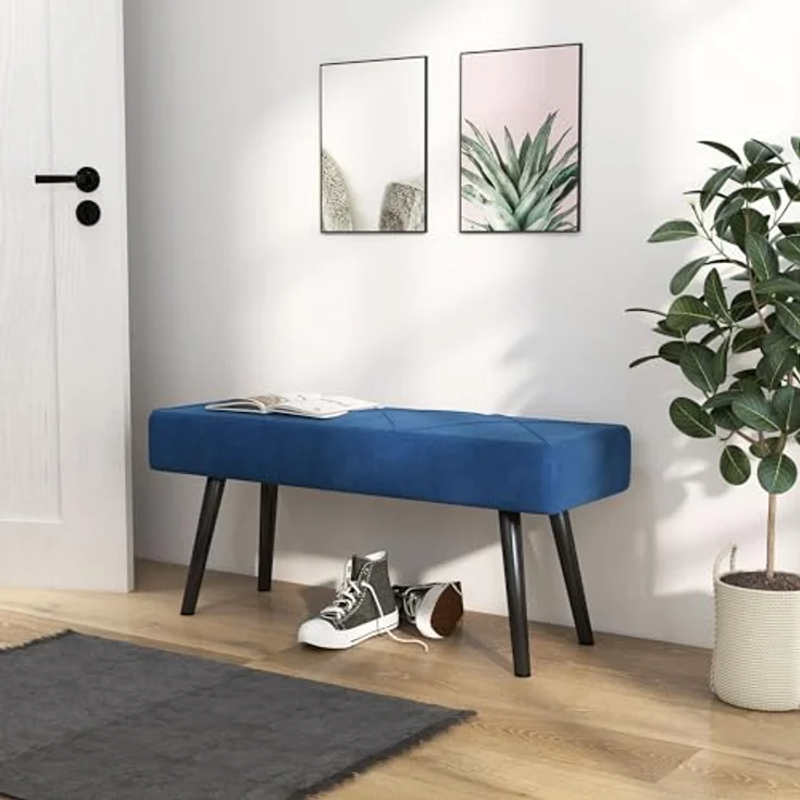 HOMCOM Polsterbank mit X-Muster, in Samtoptik, bis 120 kg Belastbar (Bettbank, 1-St, Sitzbank), für Schlafzimmer, 100 x 36 x 45 cm, Blau – Bild 10