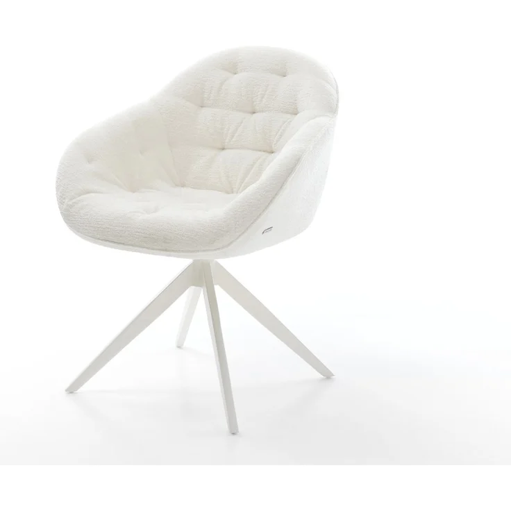 Drehstuhl Gaio-Flex Bouclé Soft Beige Kreuzgestell breit Weiß 360° drehbar Wippfunktion – Bild 1