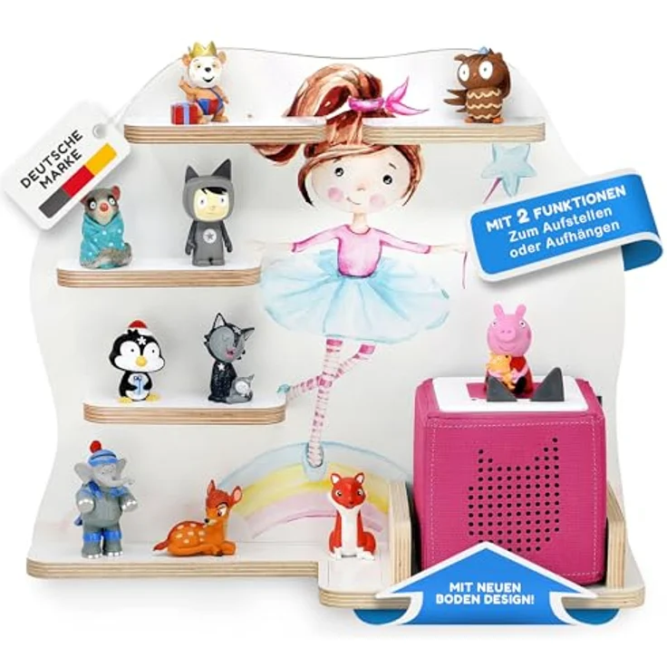 stadtecken Holzregal für Musikbox I passend für die Toniebox und ca. 35 Tonies I Perfekte Aufbewahrung im Kinderzimmer I zum Aufstellen oder Aufhängen (Ballerina) – Bild 2