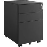 Rollcontainer, Aktenschrank, mit 3 Schubladen, vormontiert, abschließbarer Büroschrank mit Hängeregistratur, Stahl, Schwarz, 52 x 39 x 60 cm
