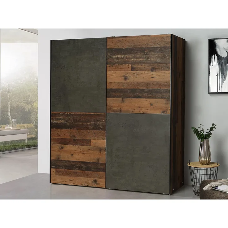 Schwebetürenschrank >Delmore< in Old Wood Vintage Nachbildung