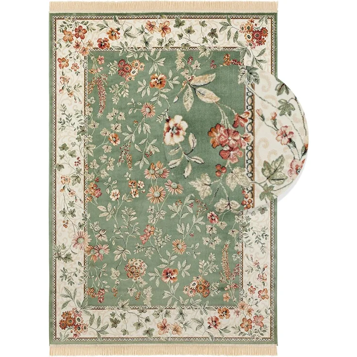 Orientalischer Samt-Teppich mit Fransen Oriental Flowers Grün - 135 x 195 x 0 cm