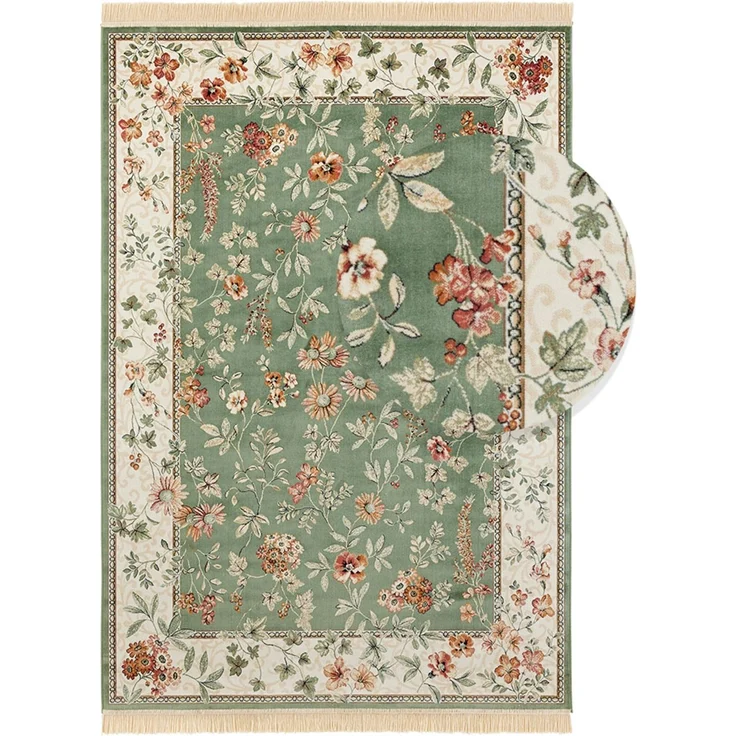 Orientalischer Samt-Teppich mit Fransen Oriental Flowers Grün - 135 x 195 x 0 cm – Bild 1