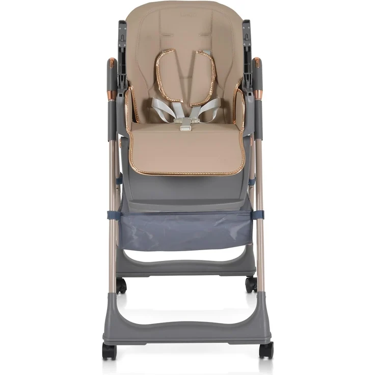 Moni Kinderhochstuhl Lindo klappbar Lätzchen Besteck Räder Korb höhenverstellbar beige – Bild 3