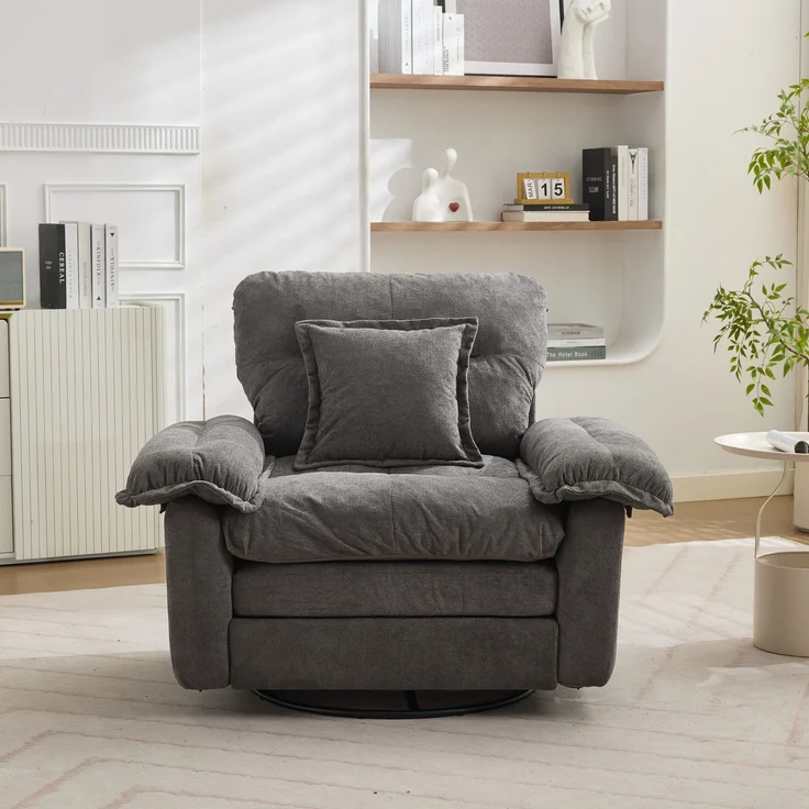 Chenille-360°-Drehfunktion-Sitzsessel im Oversized-Format für Lesen – Bequemer Akzentstuhl mit Unterstützungskissen, Polstermöbel Einzelsofa für Schlafzimmer, Wohnzimmer und Kinderzimmer--Grau--116x84x96cm--YOUDENOVA – Bild 3
