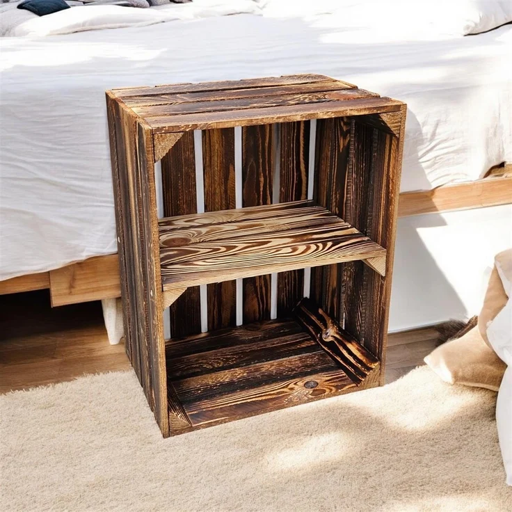 Holzkisten 2er Set 50cm mit Ablage Vintage Geflammt – Bild 6
