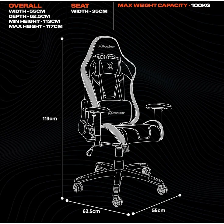 X Rocker Agility Compact eSports - Gaming-Bürodrehstuhl für Kinder & Teenager mit LED-Beleuchtung – Bild 2