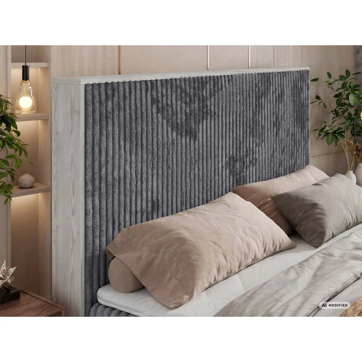 Boxspringbett NORDIC DUO 160 x 200 cm mit Matratze H3, hohe Kopfteil Doppelbett inkl. Topper T25 Holzoptik zwei Bettkästen - Grau Cord – Bild 5