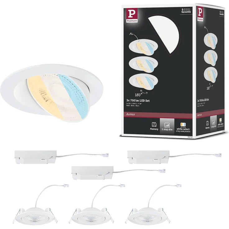 Paulmann 92254 LED Einbauleuchte White Select Aumus 3er-Set schwenkbar Weiß 230V dimmbar – Bild 1
