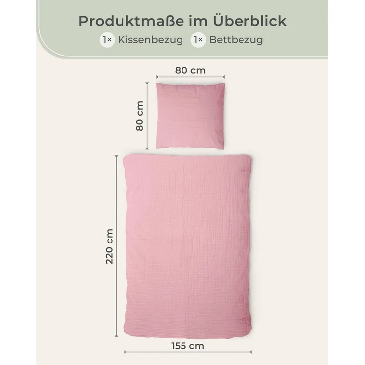 Laynenburg Bettwäsche Musselin aus 100% Baumwolle in 135x200 oder 155x220 cm, atmungsaktiv & bügelfrei – 2 lagig mit Reißverschluss & Haltebändern – Bild 3
