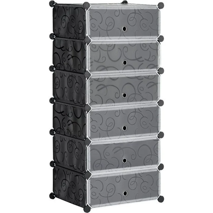 HOMCOM Schuhregal Modulares Regalsystem für 6 Paar Schuhe, Schuhregal 1-tlg, Kunststoff Stahl Schwarz+Weiß 49 x 36,5 x 108 cm – Bild 4