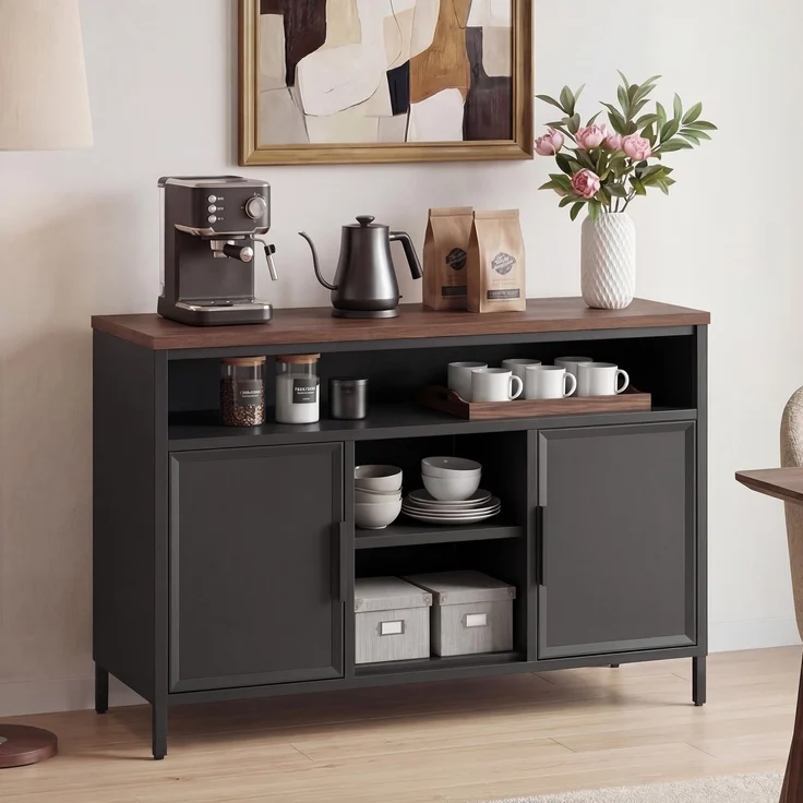 YITAHOME Sideboard Metallschrank, Küchenschrank Doppeltür, 108 cm, Schwarz