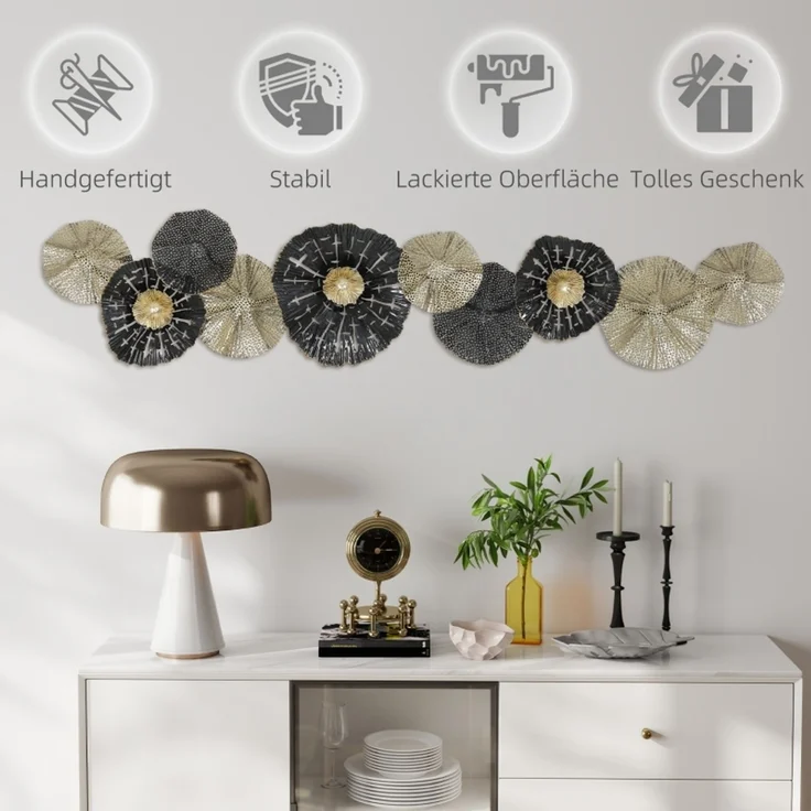 Wandbild, Wandschmuck mit Metallrahmen, moderner Stil, Schwarz+Gold--Schwarz--134x7x29cm--YOUDENOVA – Bild 6