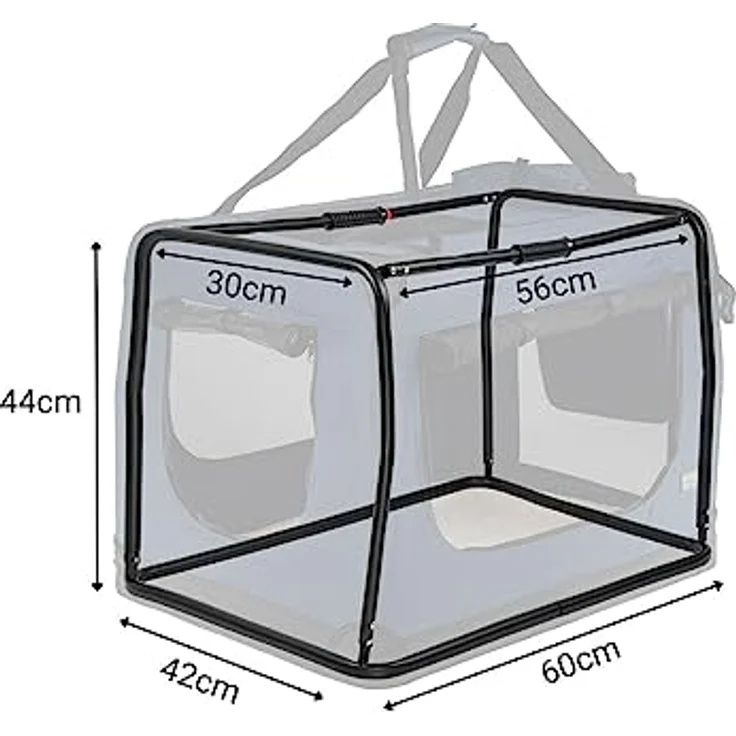 lionto Hundetransportbox, Faltbar, für Reise & Auto, 60x42x44 cm, Blau | Stabile Hundebox aus Stoff mit Netzfenstern, Tragegriffen, weicher Decke & Taschen, für Katzen & Hunde bis 12 kg geeignet – Bild 5
