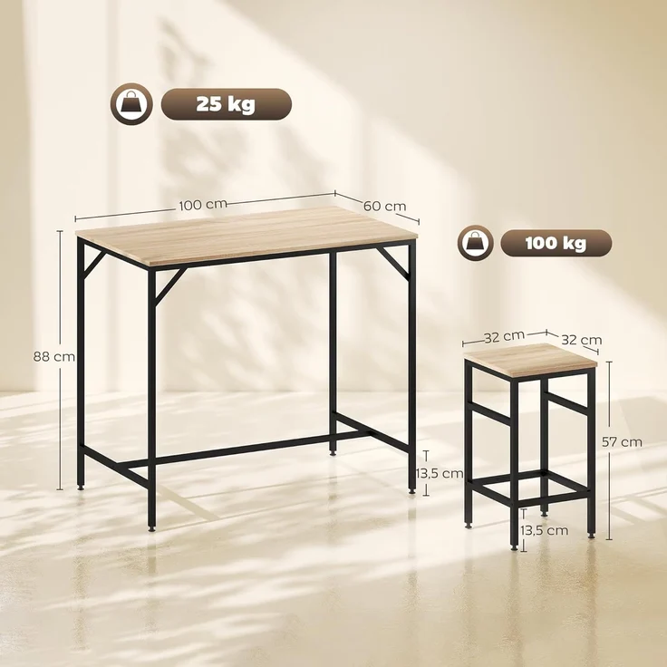 HOMCOM Bargruppe Bartisch mit Barhocker Set 5-teiliges Bartisch-Set Eiche, (5-tlg), Platzsparend – Bild 7