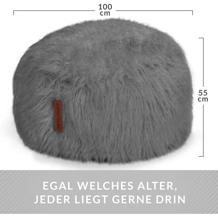 Green Bean® Sitzsack Fellotpik mit Füllmaterial (EPS Perlen) - Indoor Maße ca 100 x 55 cm - Bean Bag - Grau – Bild 4