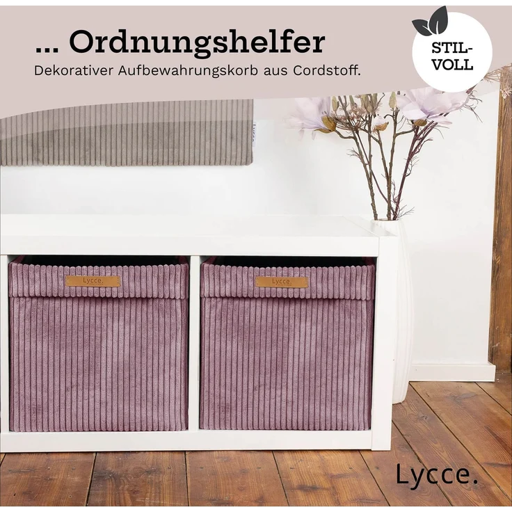Lycce faltbare Aufbewahrungsbox - Cord, passend für Kallax Regal, abnehmbarer Bezug, robust, formstabil Altrosa 31x33x33cm – Bild 8