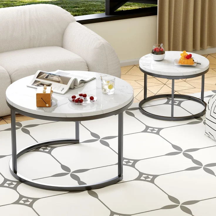 Nesting-Couchtisch 70x70x45 cm – 2-teiliges Set in Schwarz & Weiß, platzsparend verstaubar – Bild 2