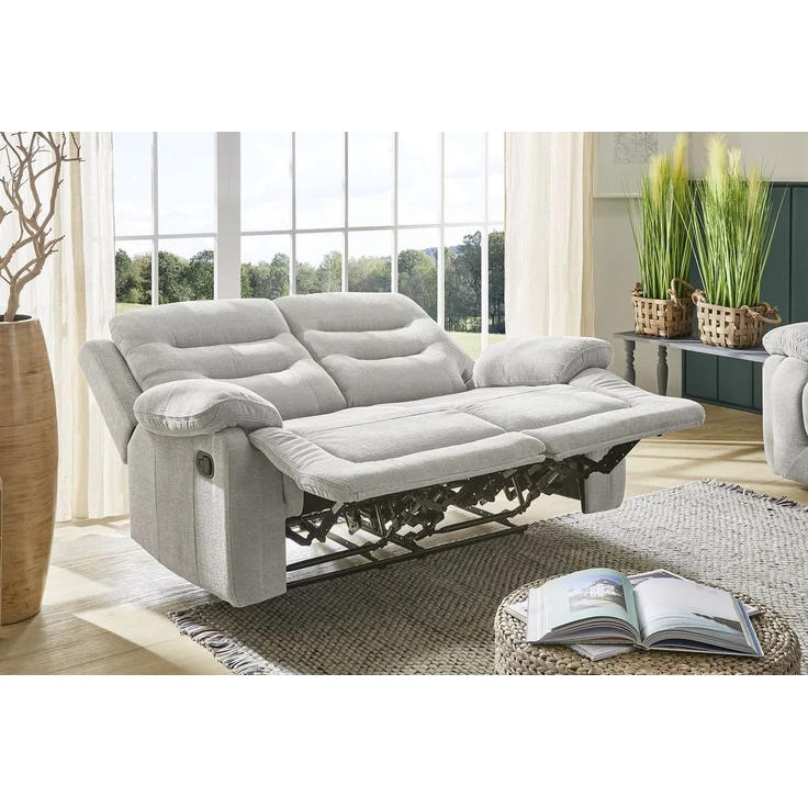 2-Sitzer-Relaxsofa Federkern mit Liegefunktion Zweier-Couch Stoff Chenille Grau – Bild 5