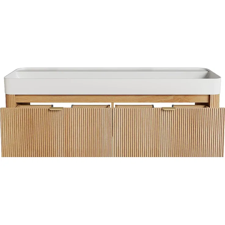 Vente-unique - BULMAS Waschbeckenmöbel Holz, Platte Beige - B 46 cm x H 42 cm x L 150 cm – Bild 3