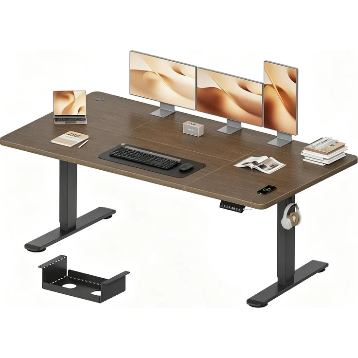 JUMMICO Höhenverstellbarer Schreibtisch 180x80 cm mit Kabelwanne & USB-A | Schreibtisch Höhenverstellbarer Elektrisch mit 18 mm Tischplatte, Sitz‑Erinnerung Computertisch,Walnuss