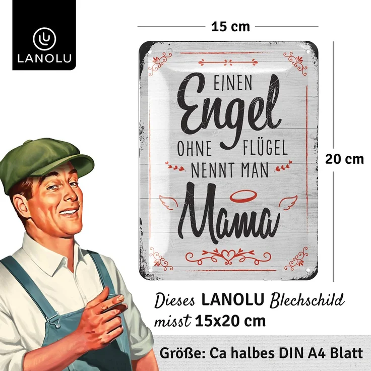 LANOLU Blechschild Engel Mama - 15x20cm – Metall – Weiß – 15150 – Bild 4