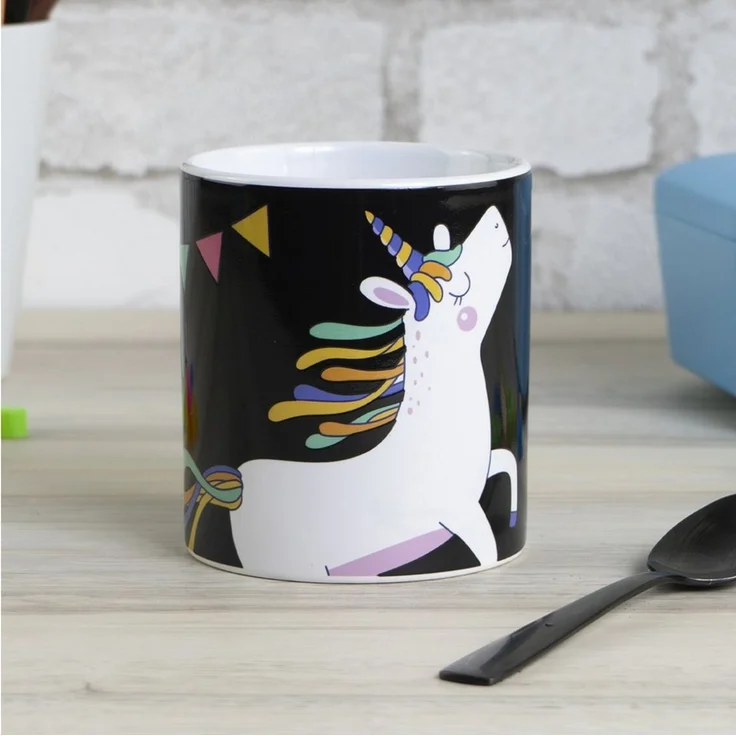 Geda Labels GmbH Tasse Farbwechsel Einhorn, 1-tlg, Keramik, Schwarz, 250ml, mit Thermoeffekt