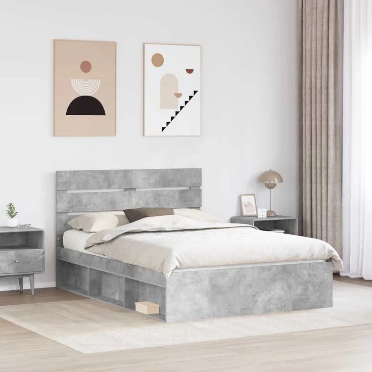 vidaXL Bettrahmen mit Kopfteil Beton 160 x 200 cm Massives Kiefernholz 3411723 – Bild 2