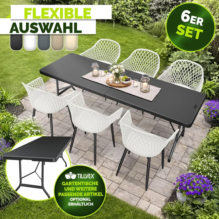 tillvex® Gartenstuhl 6er Set Wetterfest mit Armlehne | Outdoor Stühle bis 120kg belastbar | Gartenstühle UV-beständig | Terrassenstuhl Gartenmöbel Terrasse Balkon Outdoor Garten – Bild 8