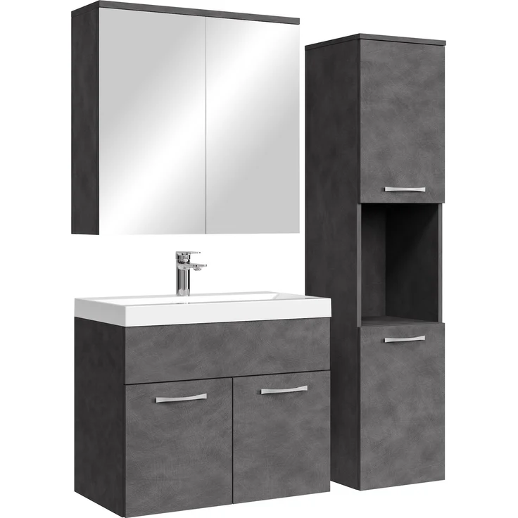Badplaats Badmöbel Komplettset Montreal 60x35 cm Dunkel Grau - Badezimmermöbel mit Waschbecken, Spiegelschrank und Badezimmerschrank – Bild 1