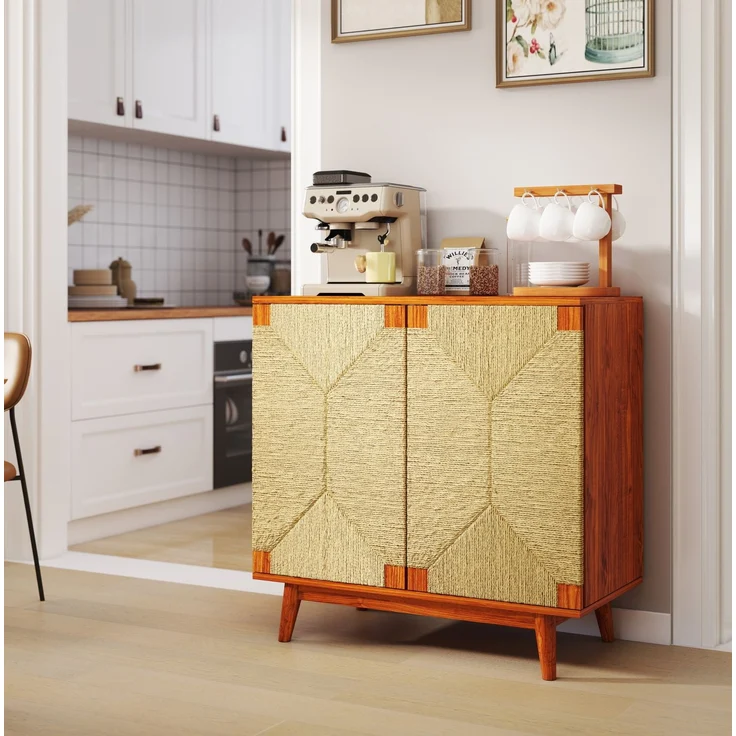 DESVIAE Sideboard Braun aus Holzwerkstoff – 79x78x39,5 cm – Papierseil-Flechtung, verstellbarer Einlegeboden – Bild 5
