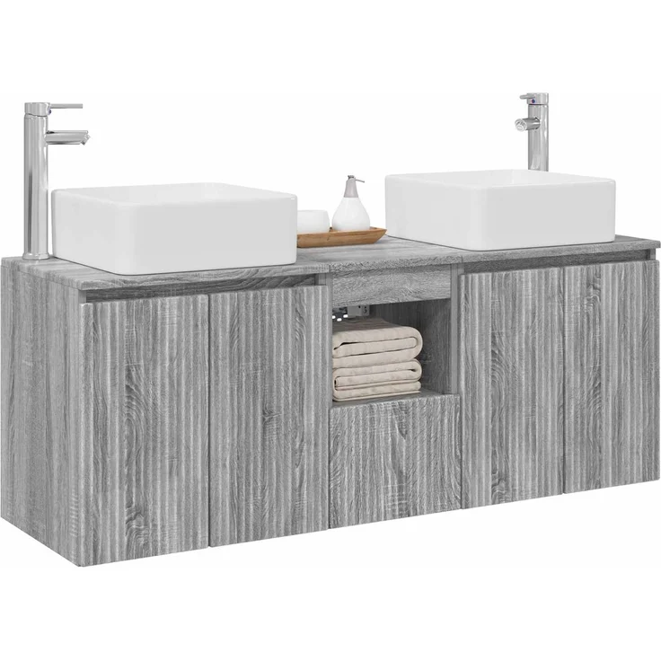 vidaXL Badezimmerschrank-Set 3 stk. Grau Sonoma 129 x 41 x 80 cm 3405643 – Bild 3