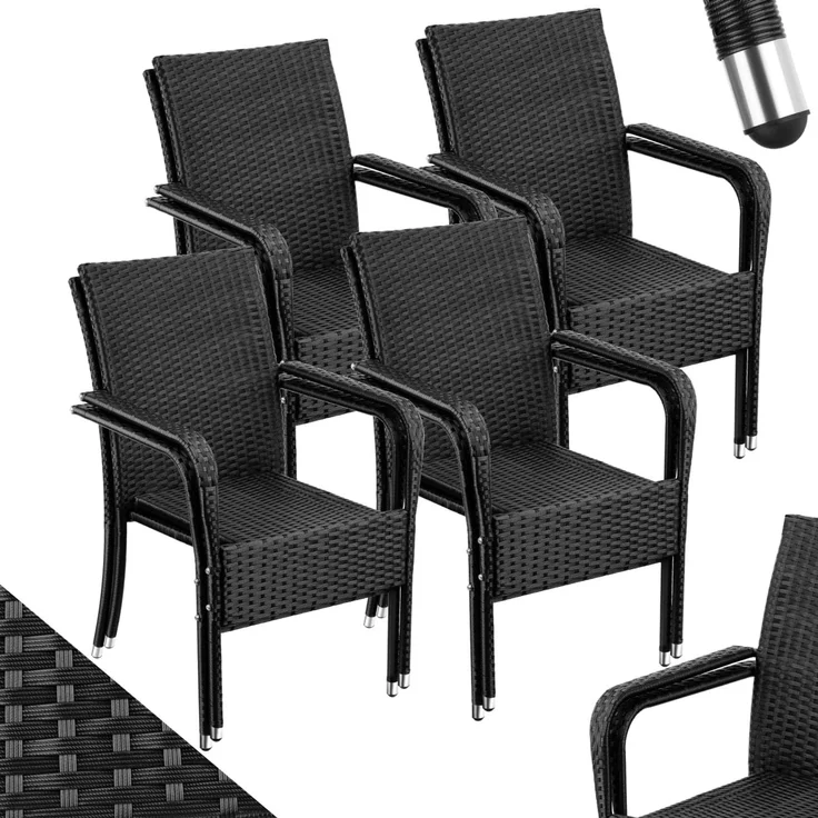 tectake Rattanstuhl Gartenstuhl Girona, stapelbar, Belastbarkeit 120 kg, 58 x 67 x 90 cm (Set, 8 St), Pulverbeschichtetes Stahlgestell für enorme Stabilität – Bild 1