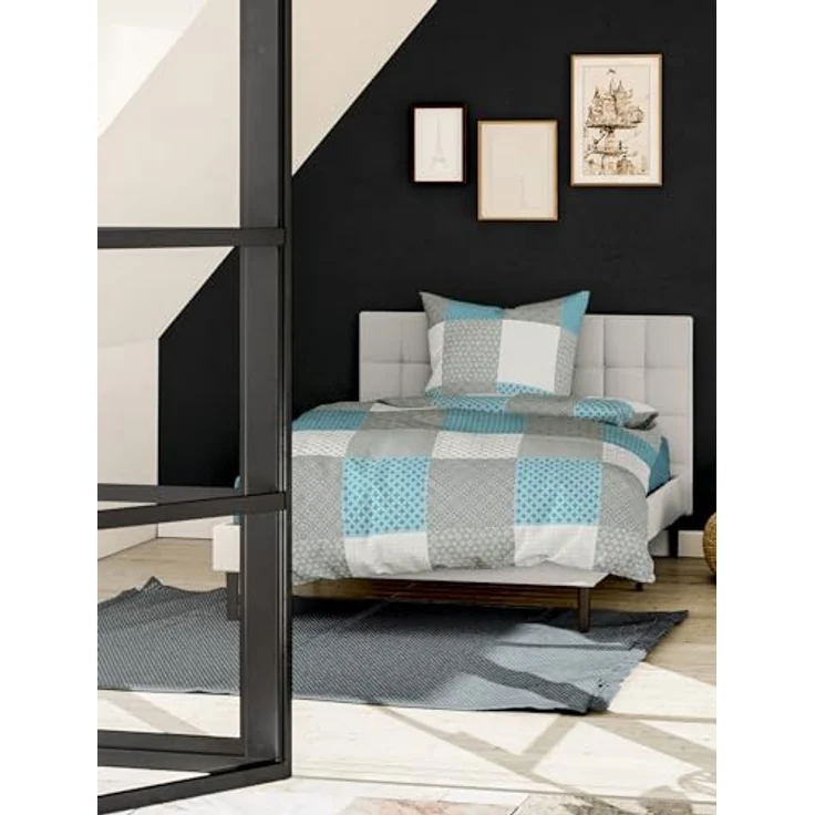 Bierbaum Bettwäsche 6277, Renforcé, 100% Baumwolle, Designed in Germany, Türkis 14, 155x220 + 80x80 cm, Komfortgröße – Bild 2