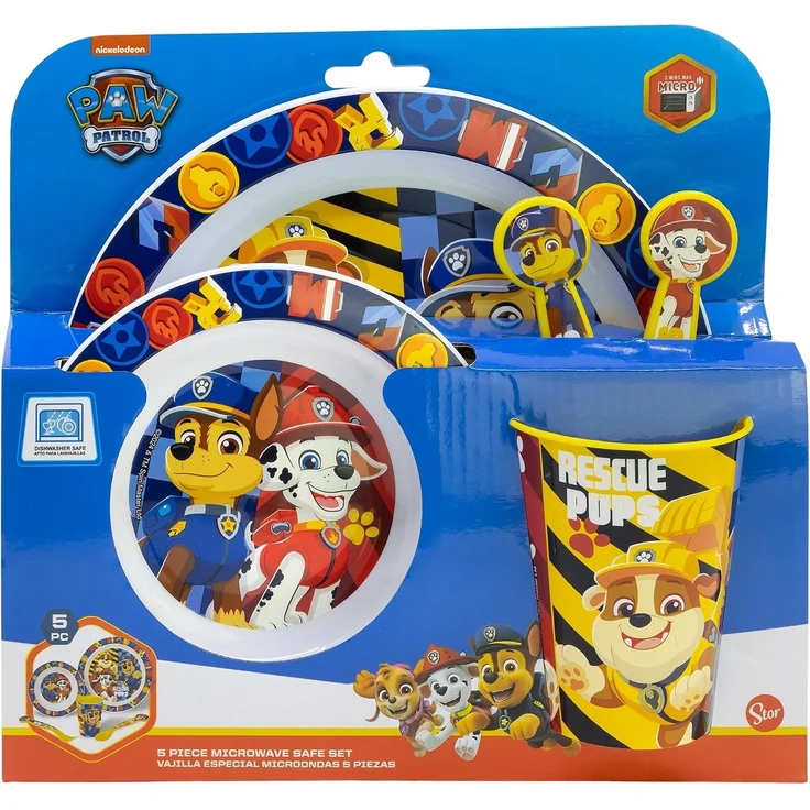 Paw Patrol Teller-Set Mikrowellengeeignet 5-teiliges Kindergeschirr mit rutschfestem Boden – Bild 1