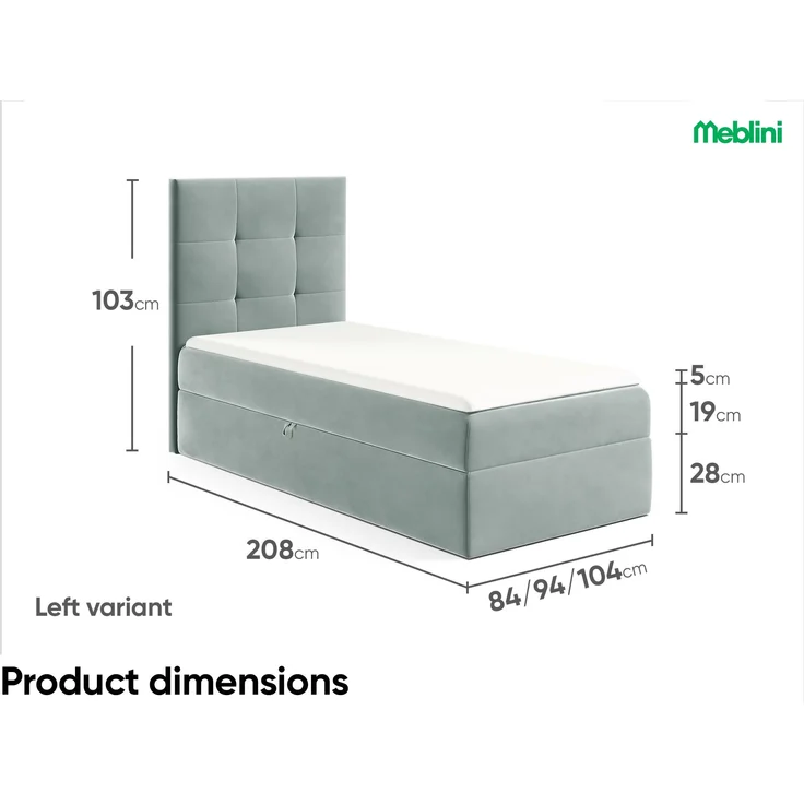 MEBLINI Kinderbett mit Bettkasten MINO 2 100x200 Links – H3/Blaugrau Samt Gepolstert Einzelbett mit Matratze - Polsterbett mit Stauraum - Bett mit Kopfteil – Stauraumbett – Bild 6