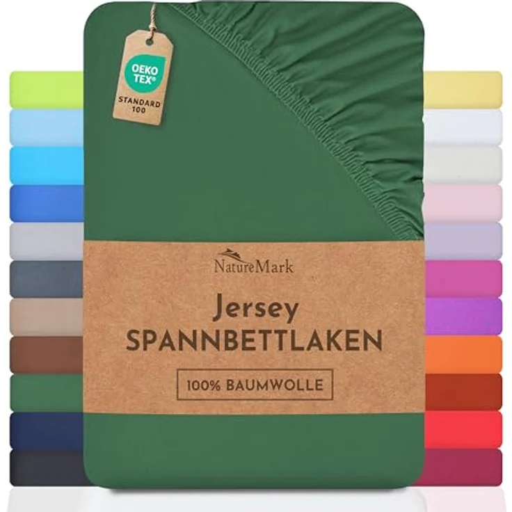 NatureMark Jersey Spannbettlaken, Spannbetttuch 100% Baumwolle in vielen Größen und Farben MARKENQUALITÄT ÖKOTEX Standard 100 | 200x220 cm +40 Steg - dunkel grün – Bild 2