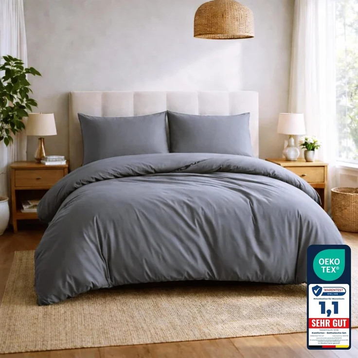 Komfortec Bettwäsche Premium, 135 x 200 bis 220 x 240 cm, 6 verschiedene Größen zur Auswahl, gebürstet 100% Mikrofaser, 3 teilig, Superweiches Bettwäsche-Set, Knitterfrei, Atmungsaktiv – Bild 1
