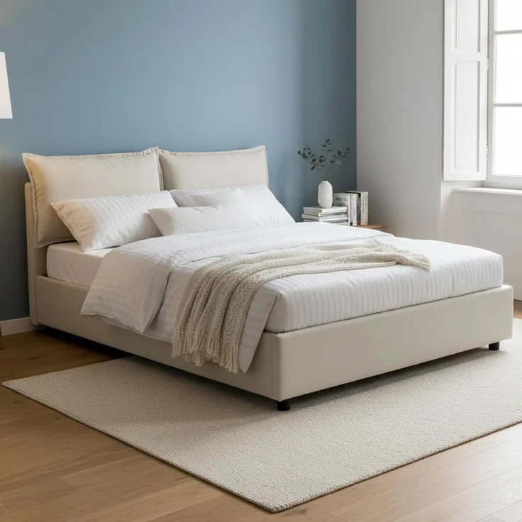 Talamo Italia - Doppelbett Maddalena, Stoffbett mit Stauraum, Öffnung vorne, geeignet für Matratzen 140x200 cm, 100 % Made in Italy, Beige