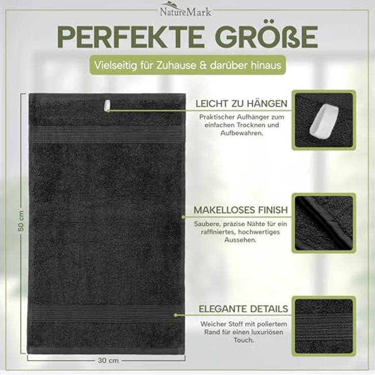 NatureMark 12er Pack Gästetücher Premium Qualität 30x50 cm GÄSTEHANDTUCH Frottiertuch-Set 100% Baumwolle Farbe: Schwarz – Bild 8