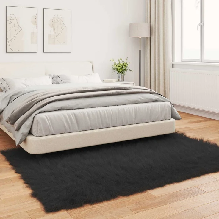 vidaXL Kunstschaffell Teppich Tafalla Schwarz 160 x 230 cm Polyester 42021572 – Bild 3