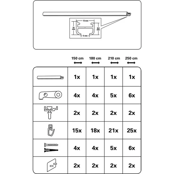 GARDINIA Gardinenschiene Aluminiumschiene, Ø 13 mm, 1-läufig, kürzbar, Aluminium, 1-läufig – Bild 2