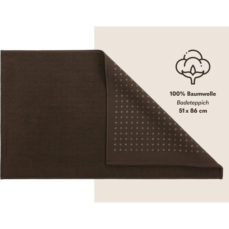 Hammetex 100% Baumwolle rutschfeste Badematte, 51x86 cm Große Badvorleger für Badezimmer, Saugfähig Schnelltrocknend Waschbar Bad Fußmatten, Braun – Bild 3