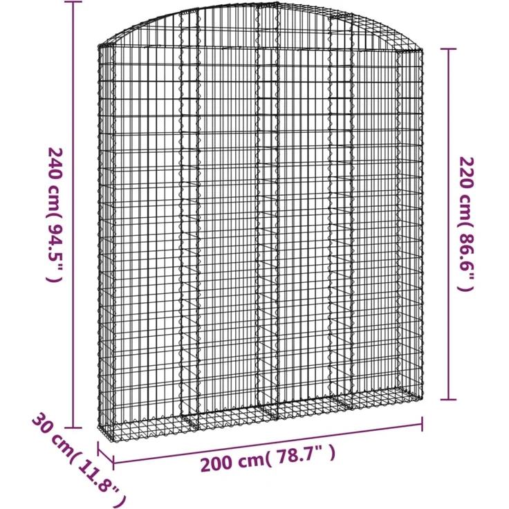 vidaXL Gabione mit Hochbogen 200x30x220/240 cm Verzinktes Eisen 153471 – Bild 5