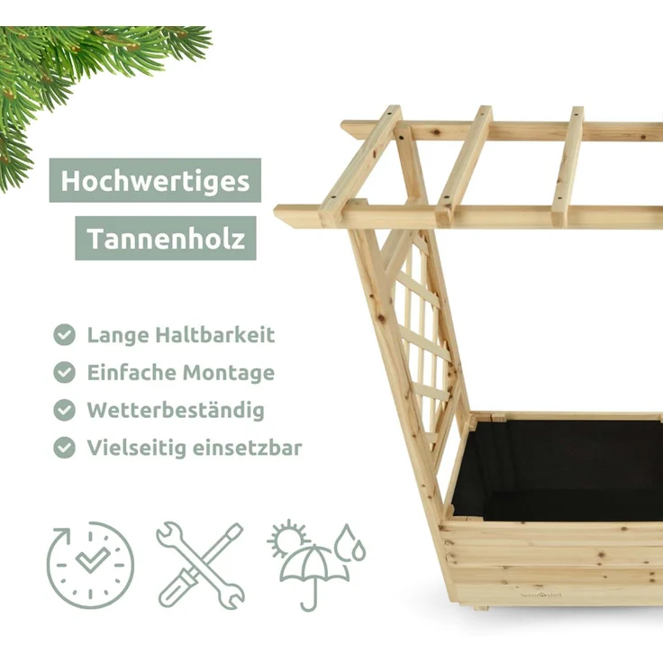 2er Set Pflanzkästen mit Rankgittern & Dach - Tannenholz - 98 x 33 x 103cm – Bild 7