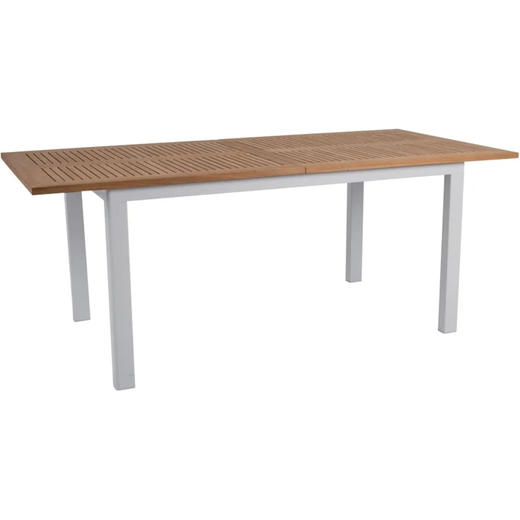 Gartenesstisch Lyon aus Aluminium und Teak, modern, ausziehbar, hellgrau-natur, für 8-10 Personen – Bild 1