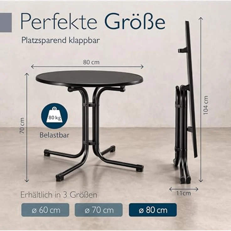 Beautissu Bistrotisch Outdoor Rund Ø 80 cm Wasserfest – Beistelltisch Balkontisch Wetterfest Gartentisch Rund Klappbar 70 cm hoch – Campingtisch Partytisch Esstisch Gastro – Schwarz Bistroni – Bild 2