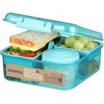 Sistema Bento Box Ocean Bound Plastic Brotdose mit Fächern | 1,25 L Lunchbox mit Joghurt-/Fruchtbehälter | Lunchbox Kinder & Erwachsene l | Hergestellt mit recyceltem Kunststoff | türkis