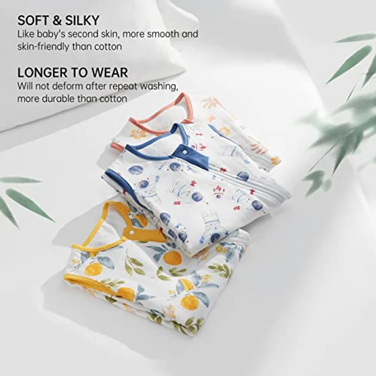Duomiaomiao Sommerschlafsack Baby, Musselin Schlafsack 0.6 Tog, Baby Schlafsack neugeboren, Dünne Schlafsack Kinder（Kokosnuss-Hain-70） – Bild 8